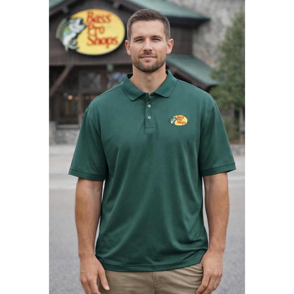 Bass Pro Shops Polo Shirt Mens Sz XL Forest Green Performance Mesh Athletic Golf